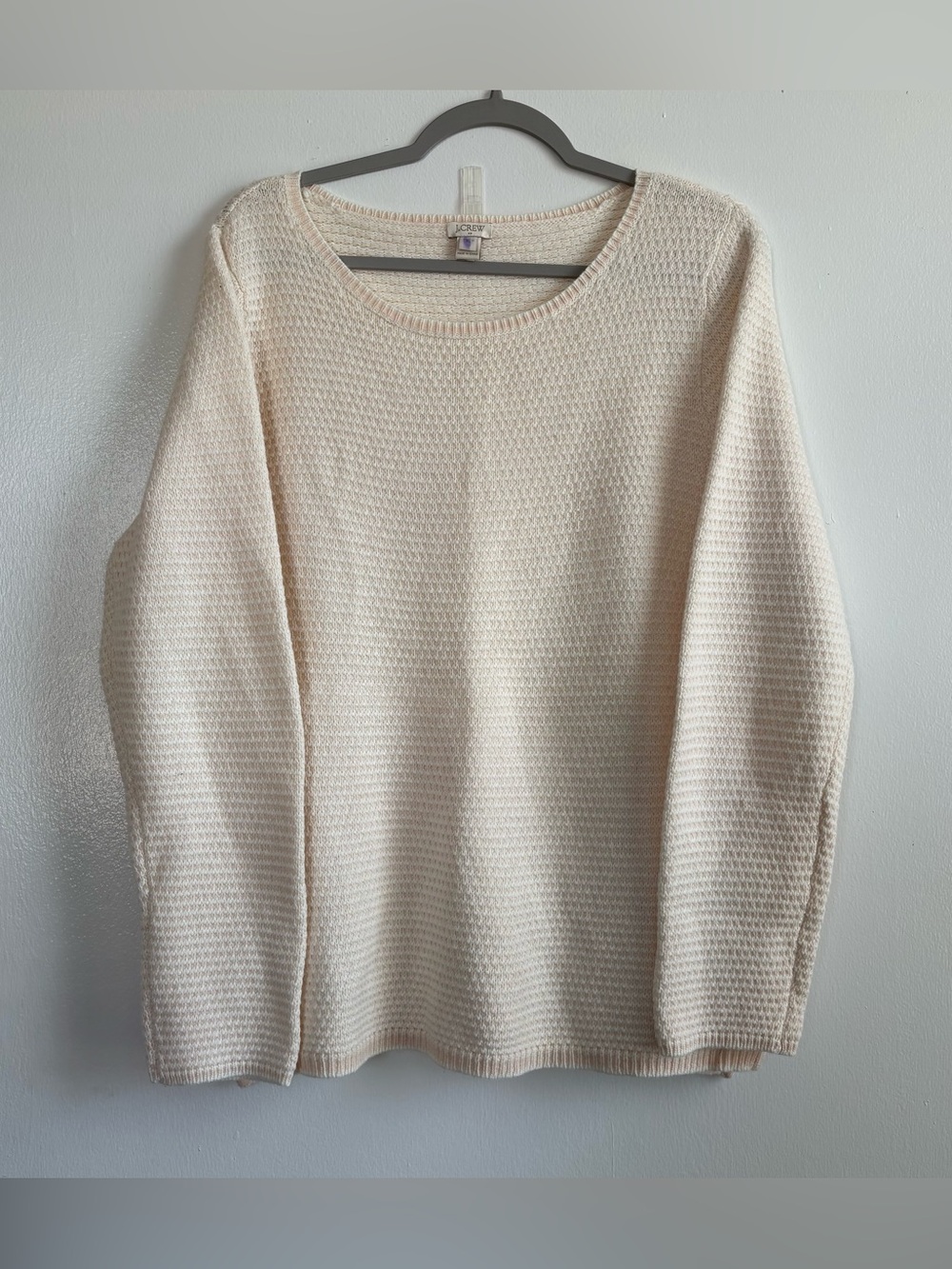 J.CREW Ivory Peach Merino Wool Blend Ribbed Trim Pullover Sweater XL